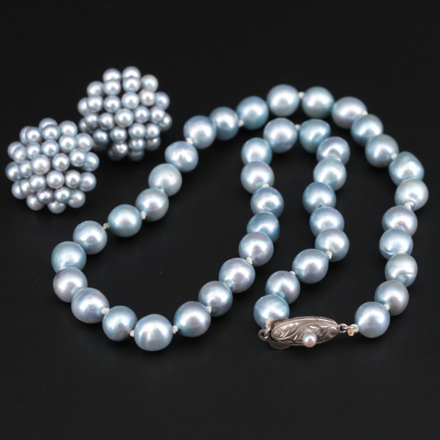 Cultured Pearl Necklace and Screw Back Earrings Set