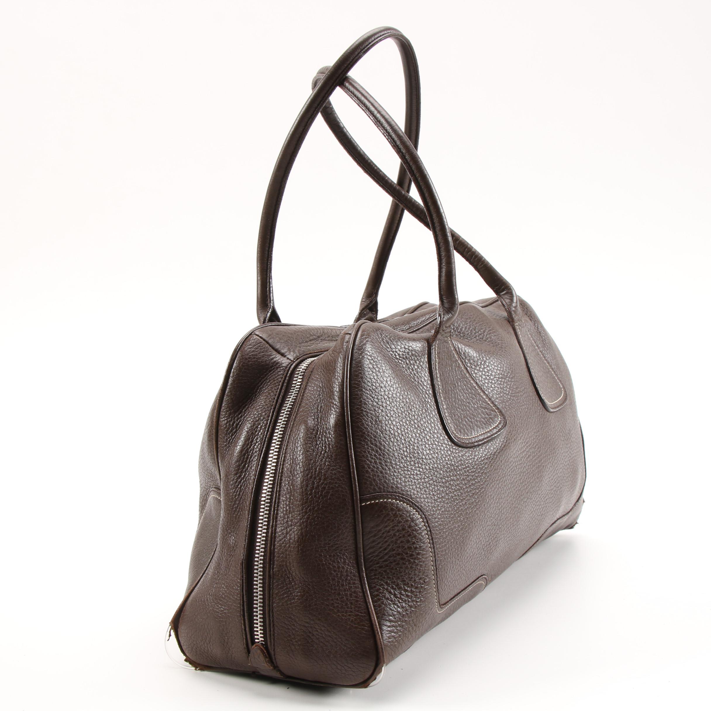 Prada Shoulder Satchel in Brown Vitello Daino Leather
