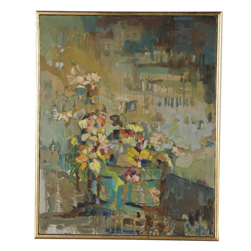 Abstract Floral Oil Painting, Late 20th Century