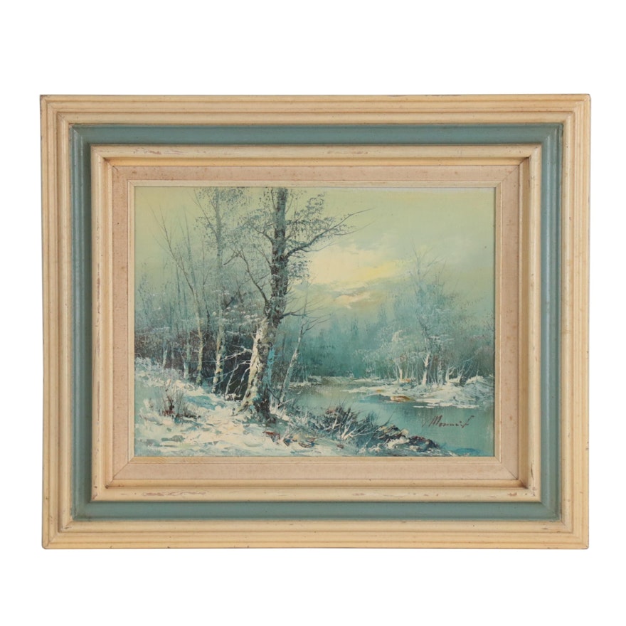 Winter Landscape Oil Painting, Mid 20th Century