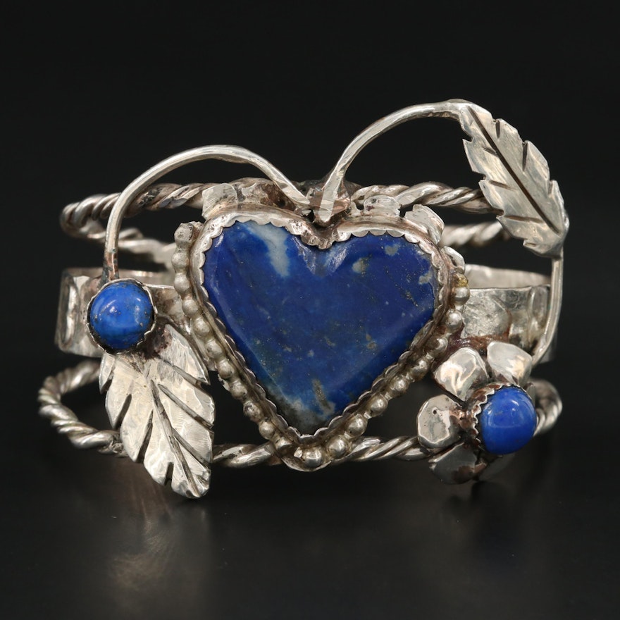 Bill Kirkham Southwestern Sterling Silver Lapis Lazuli Heart Cuff Bracelet