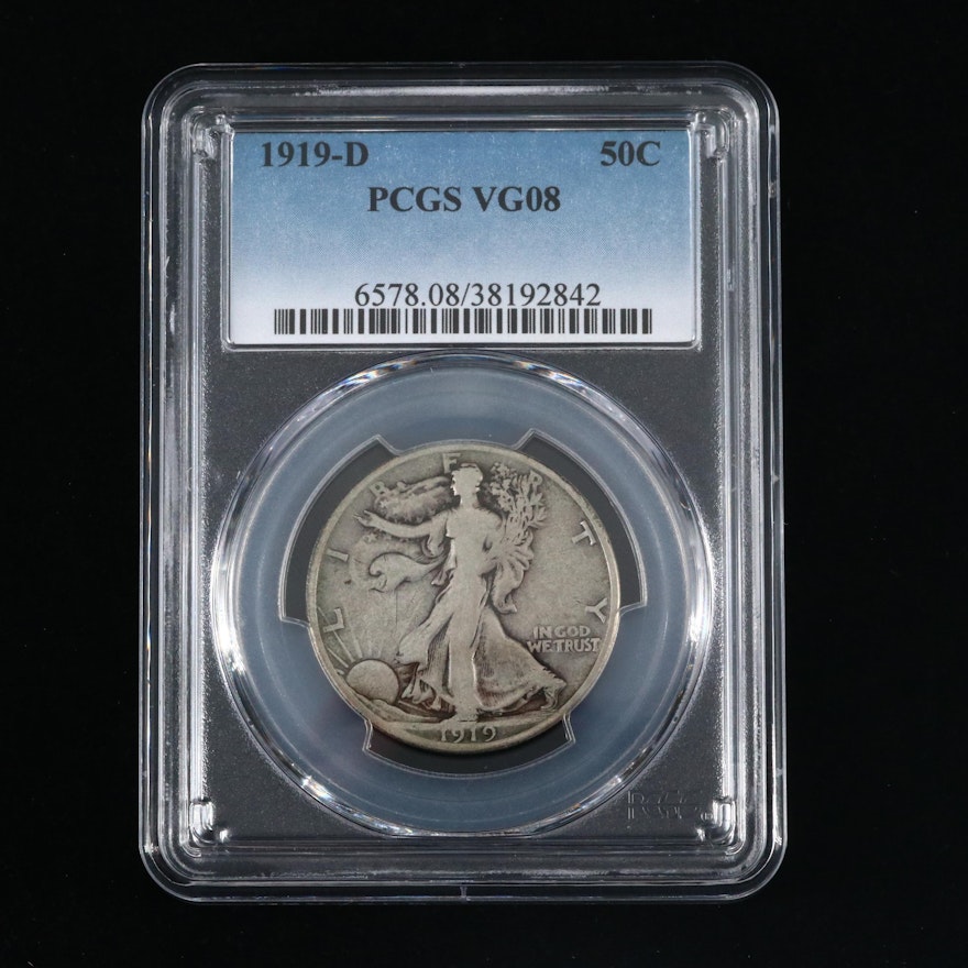 PCGS Graded VG08 1919-D Walking Liberty Silver Half Dollar
