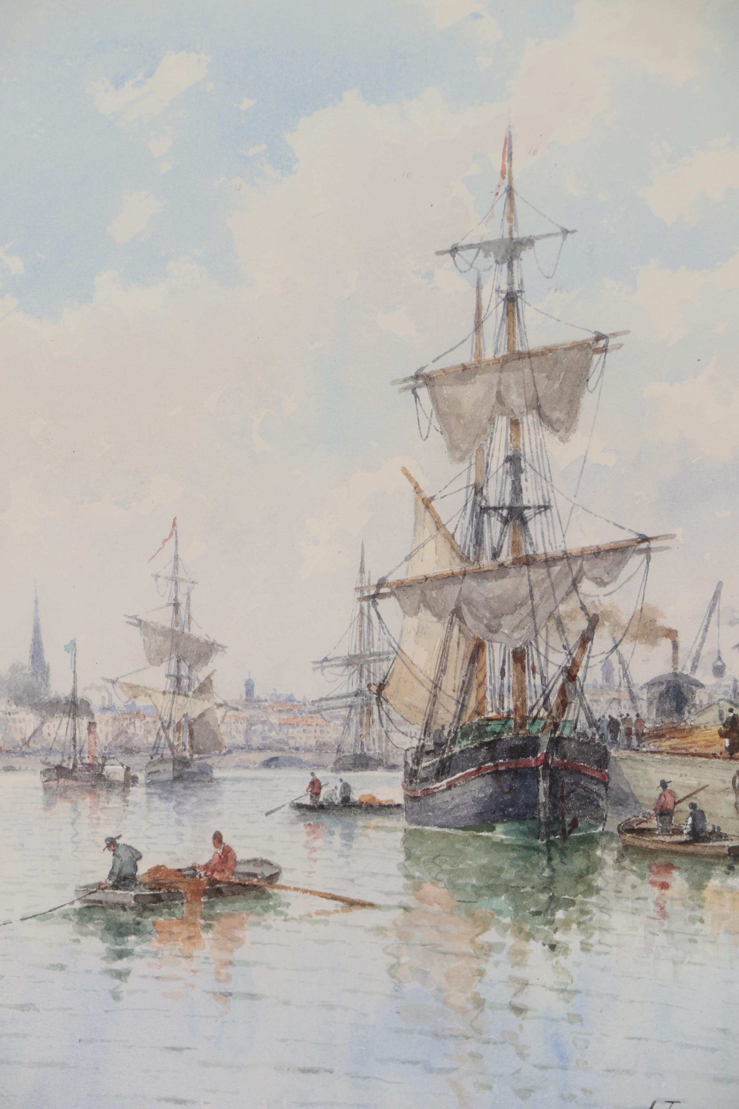 Louis Étienne Timmermans Maritime Watercolor Painting, Late 19th Century