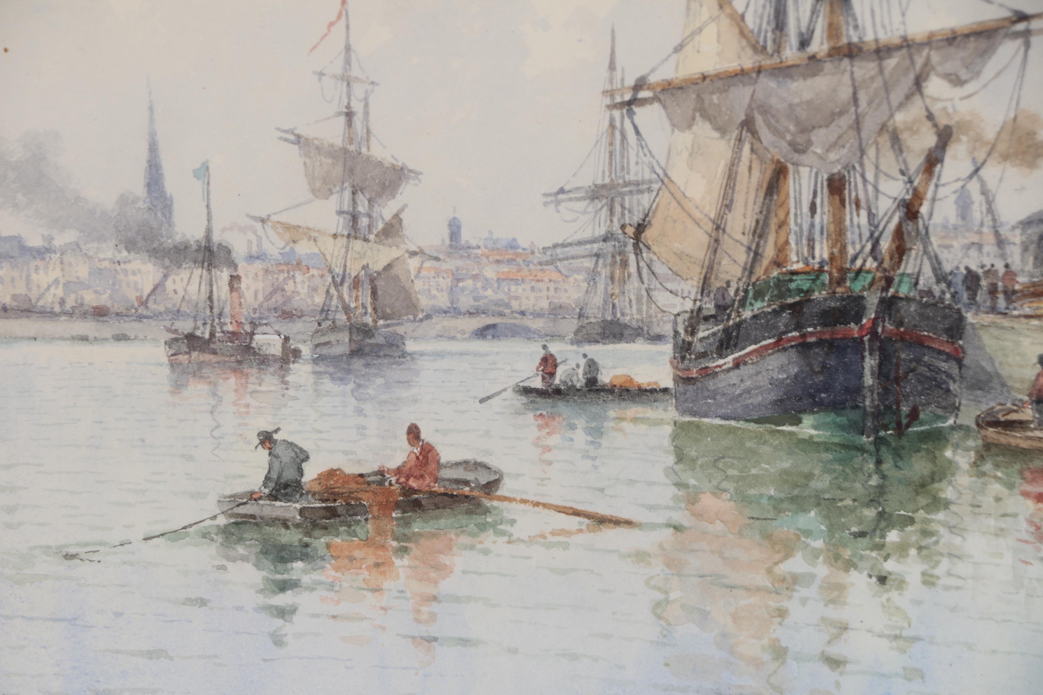 Louis Étienne Timmermans Maritime Watercolor Painting, Late 19th Century