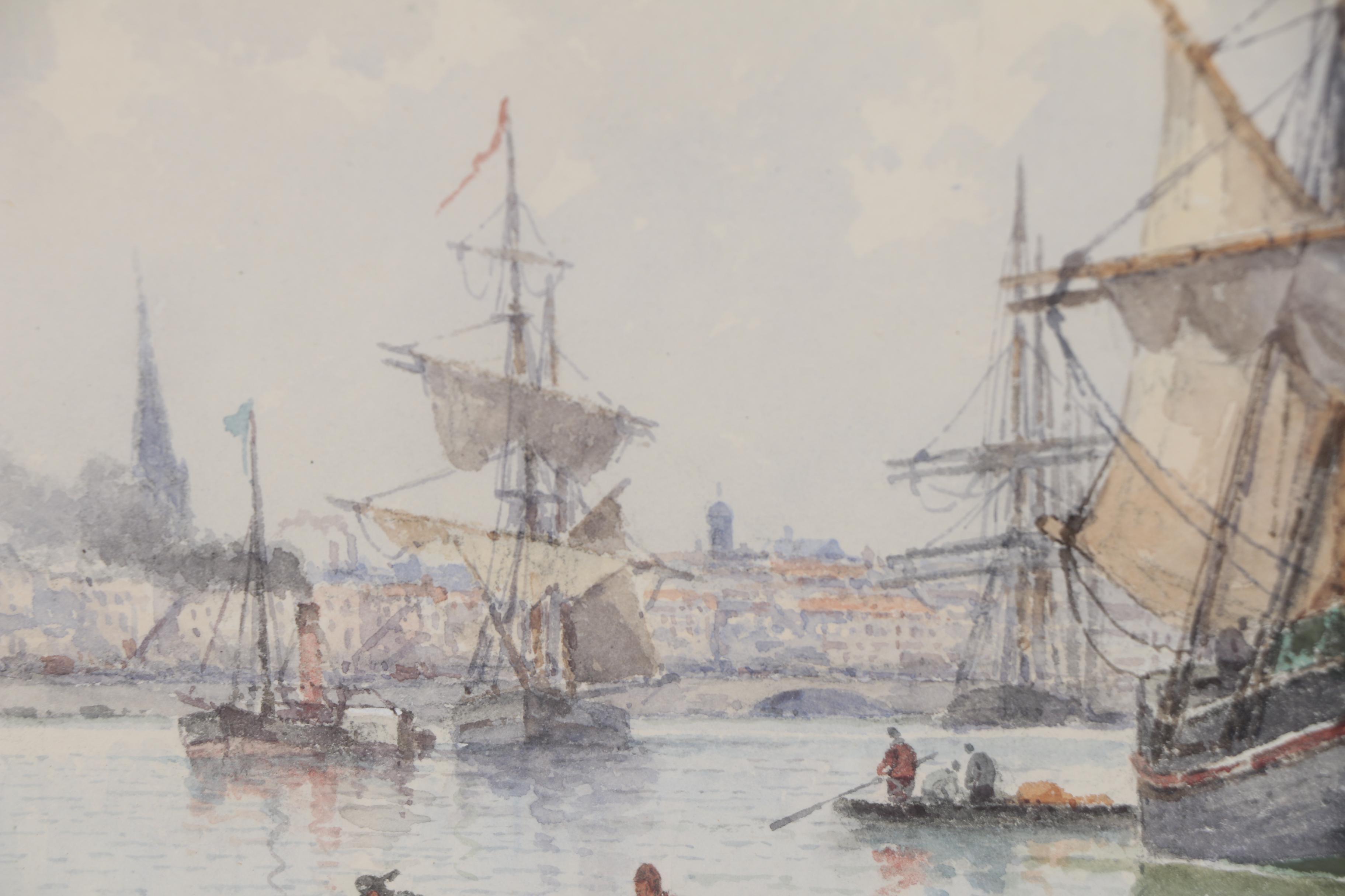Louis Étienne Timmermans Maritime Watercolor Painting, Late 19th Century