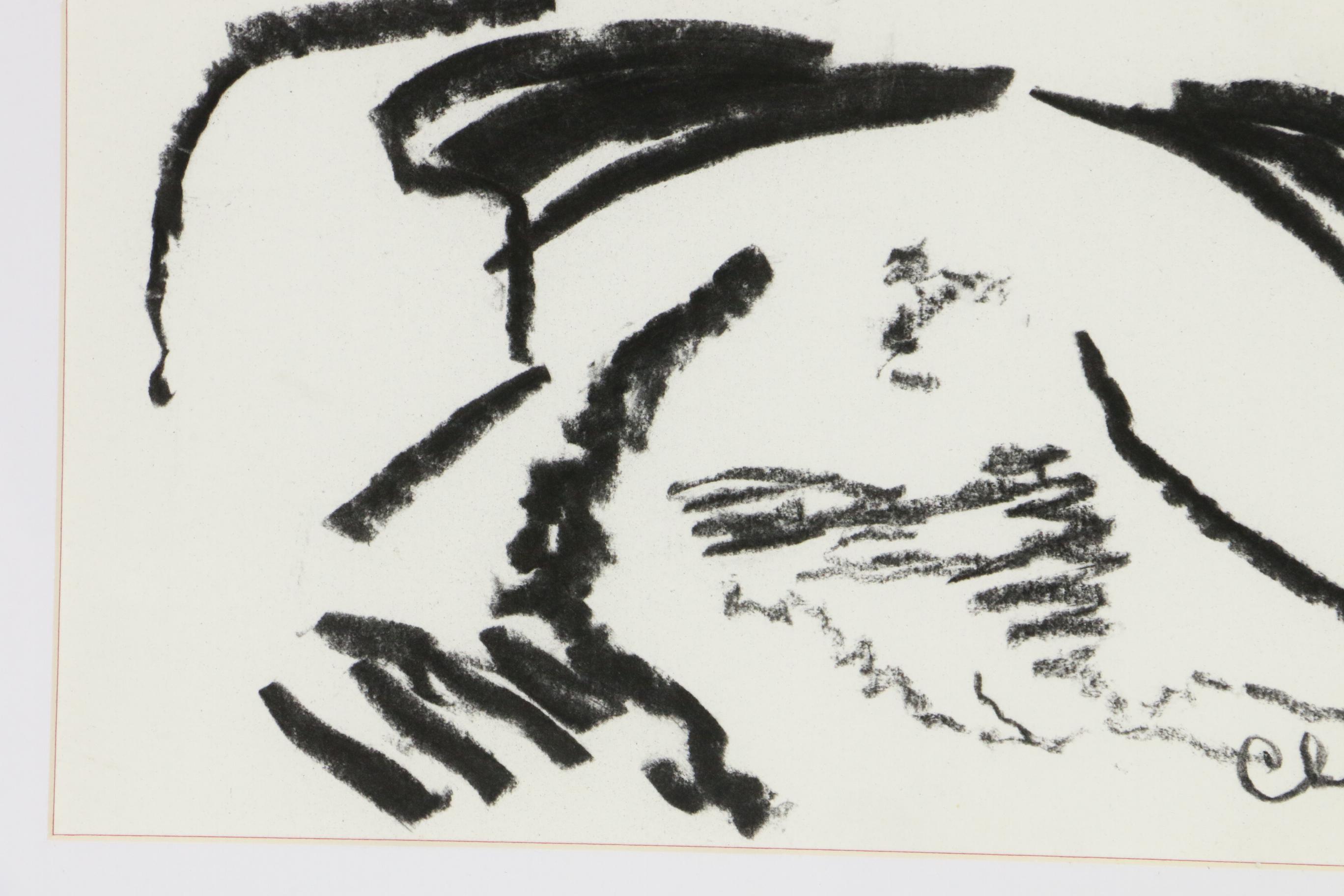 Paul Chidlaw Abstract Charcoal Drawing, Mid to Late 20th Century