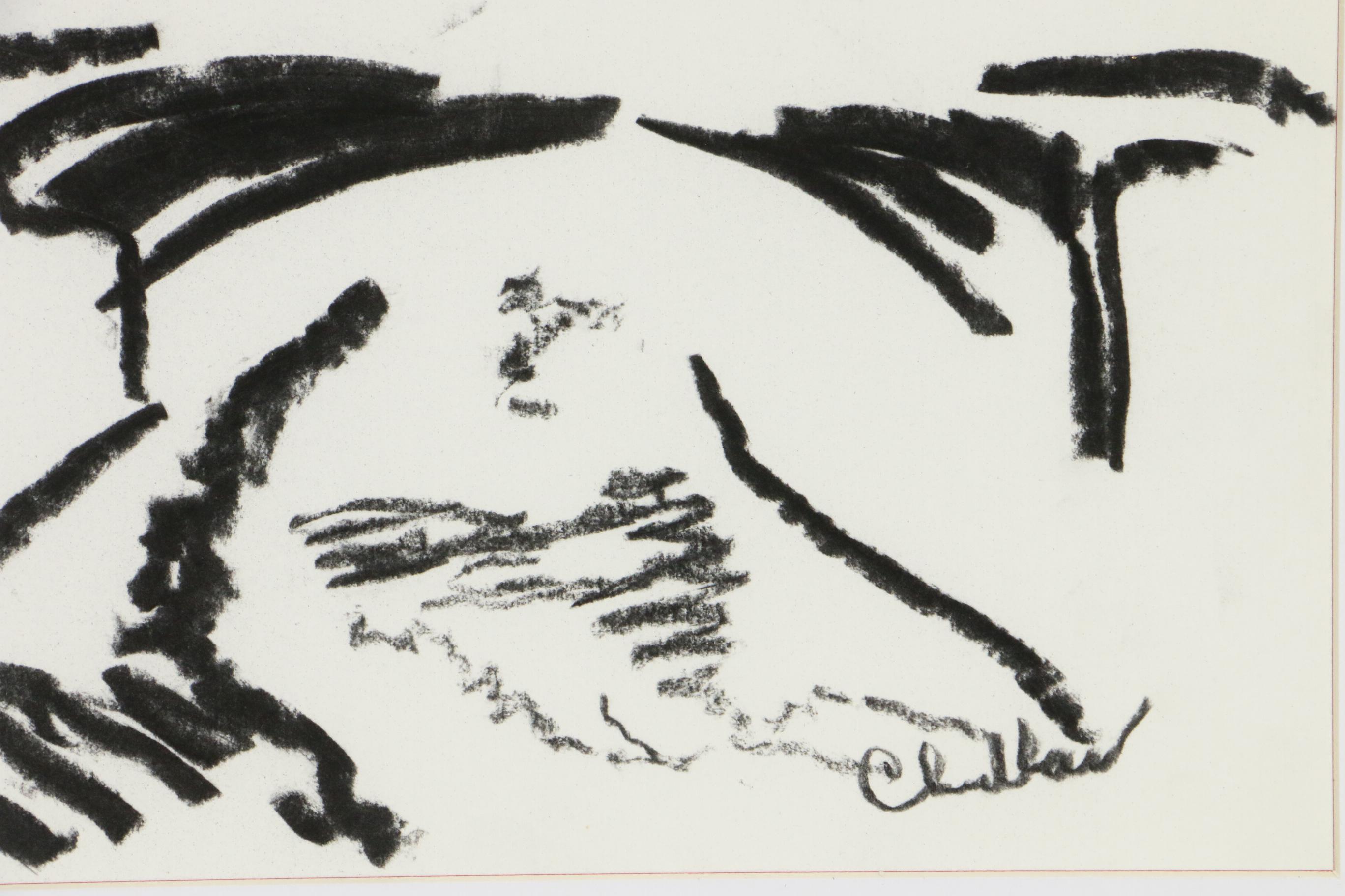 Paul Chidlaw Abstract Charcoal Drawing, Mid to Late 20th Century