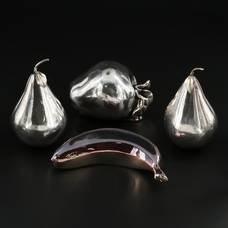 Weighted Sterling Silver and Silver Tone Metal Fruit Figurines