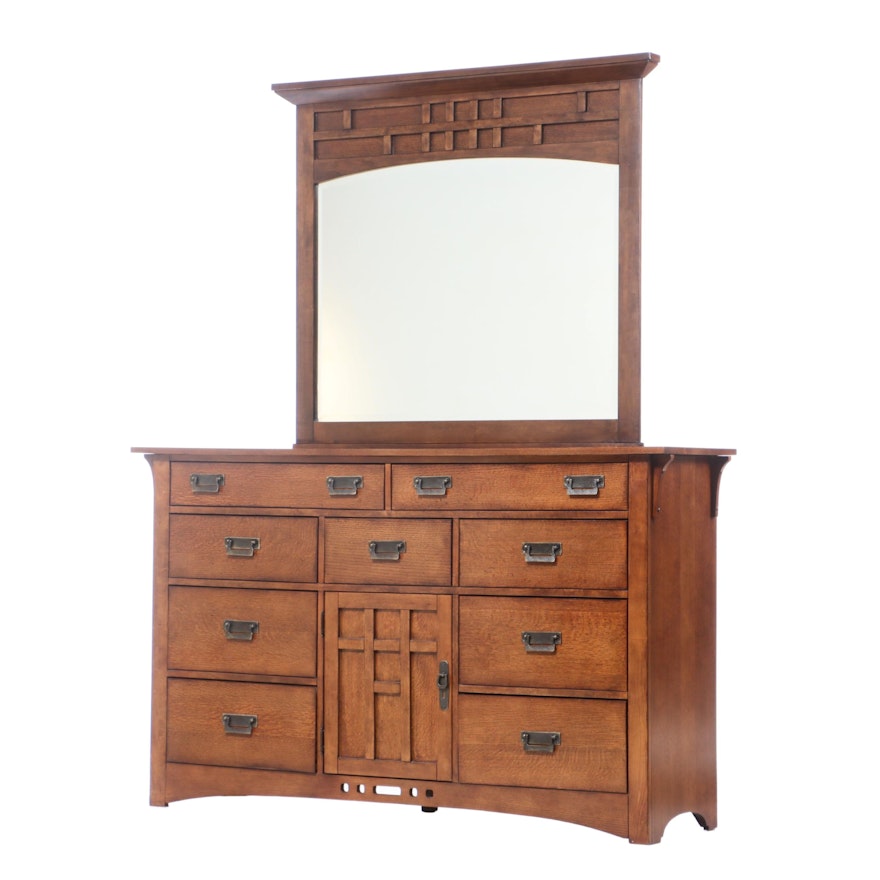 Mission Style Broyhill Oak Dresser with Mirror, Late 20th Century