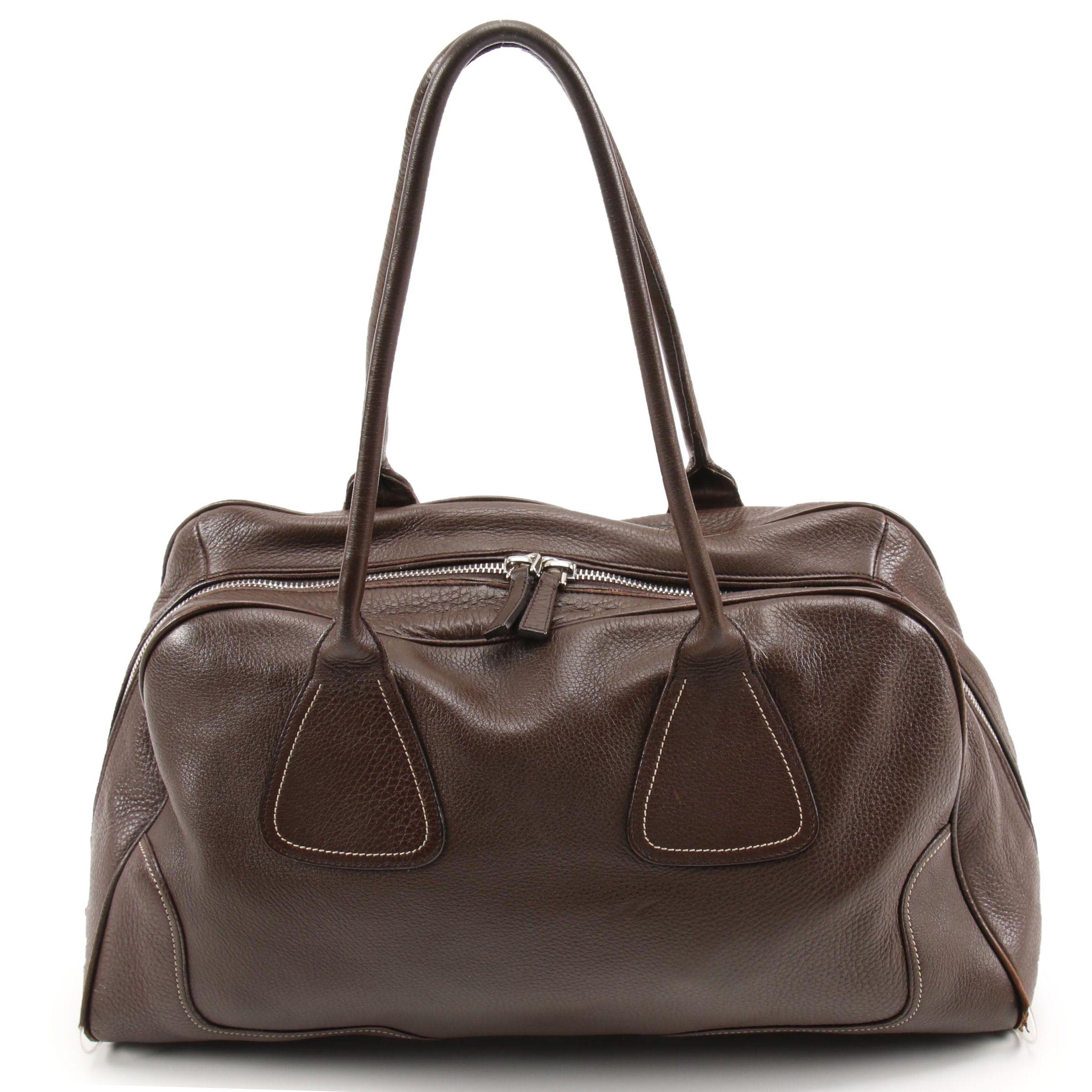 Prada Shoulder Satchel in Brown Vitello Daino Leather