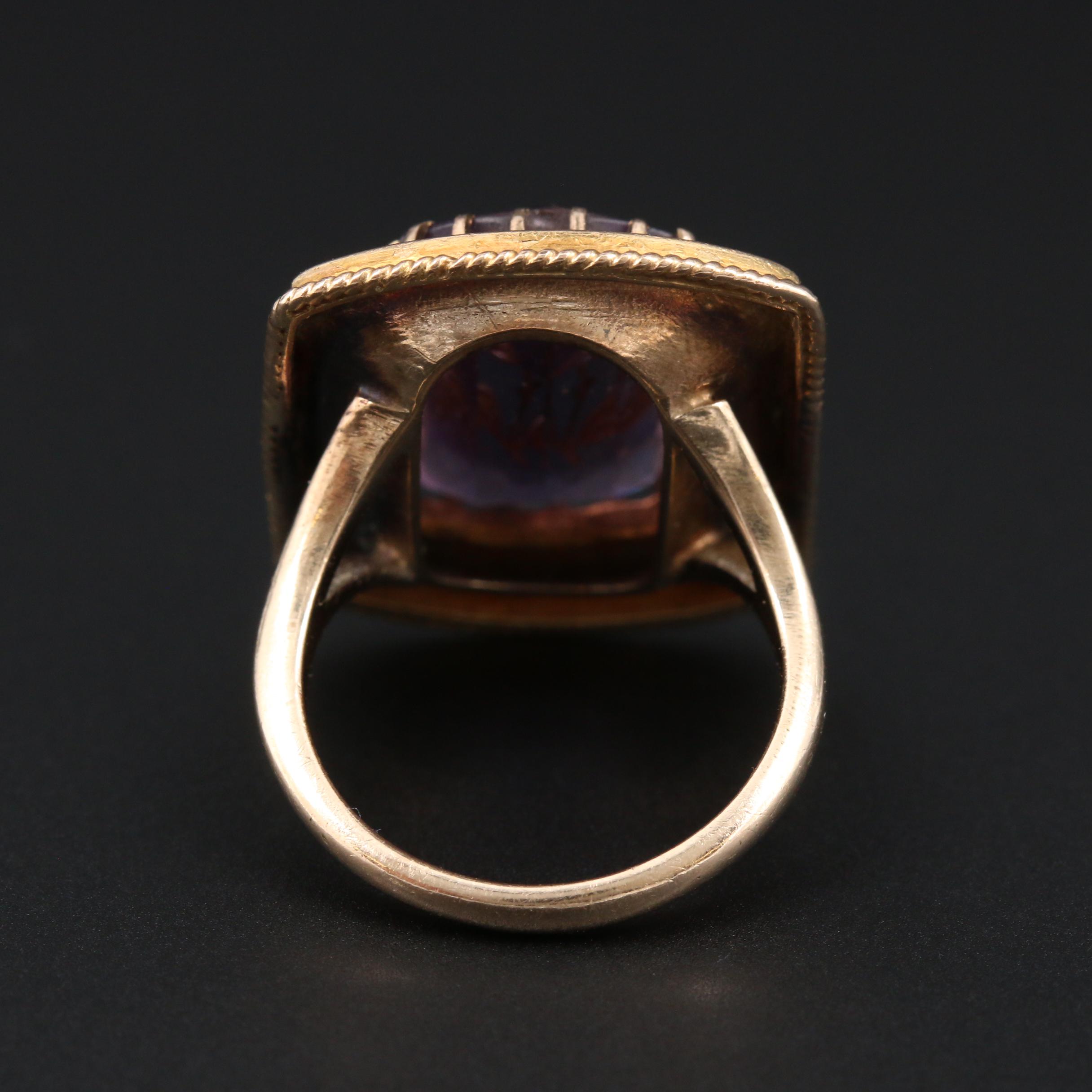 Mid Victorian 14K Yellow Gold Diamond and Amethyst Ring