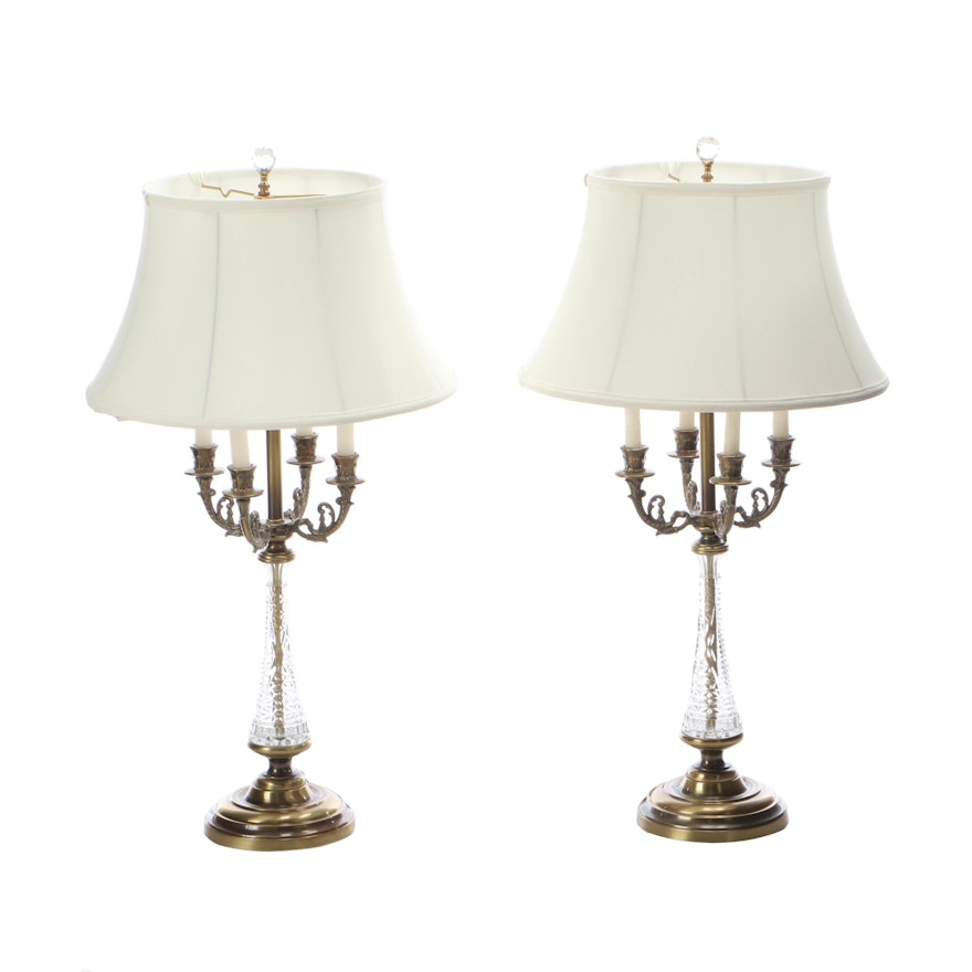 Molded Glass and Brass Candelabra Table Lamps