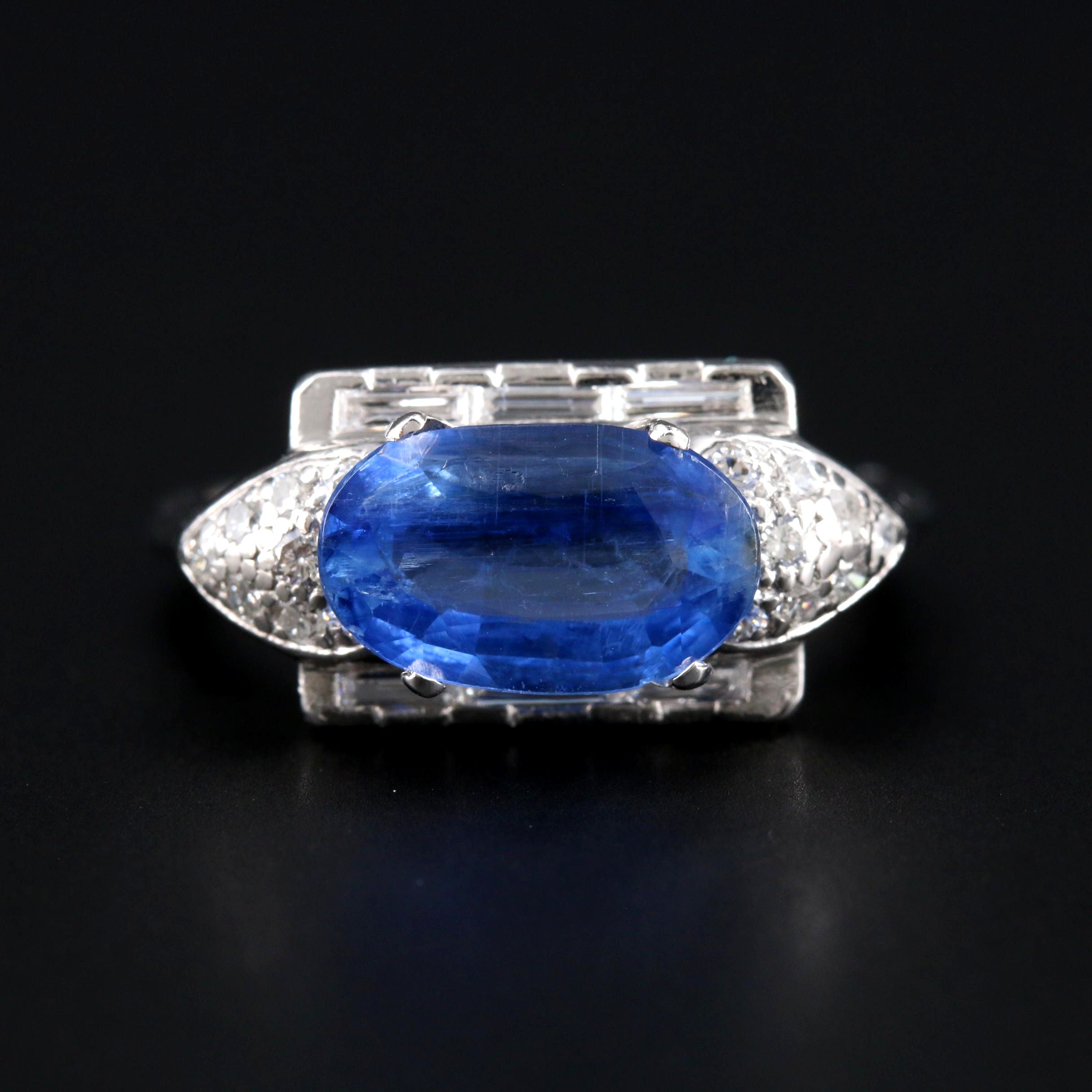 Vintage Platinum 2.60 CT Kyanite and Diamond Ring with GIA Report