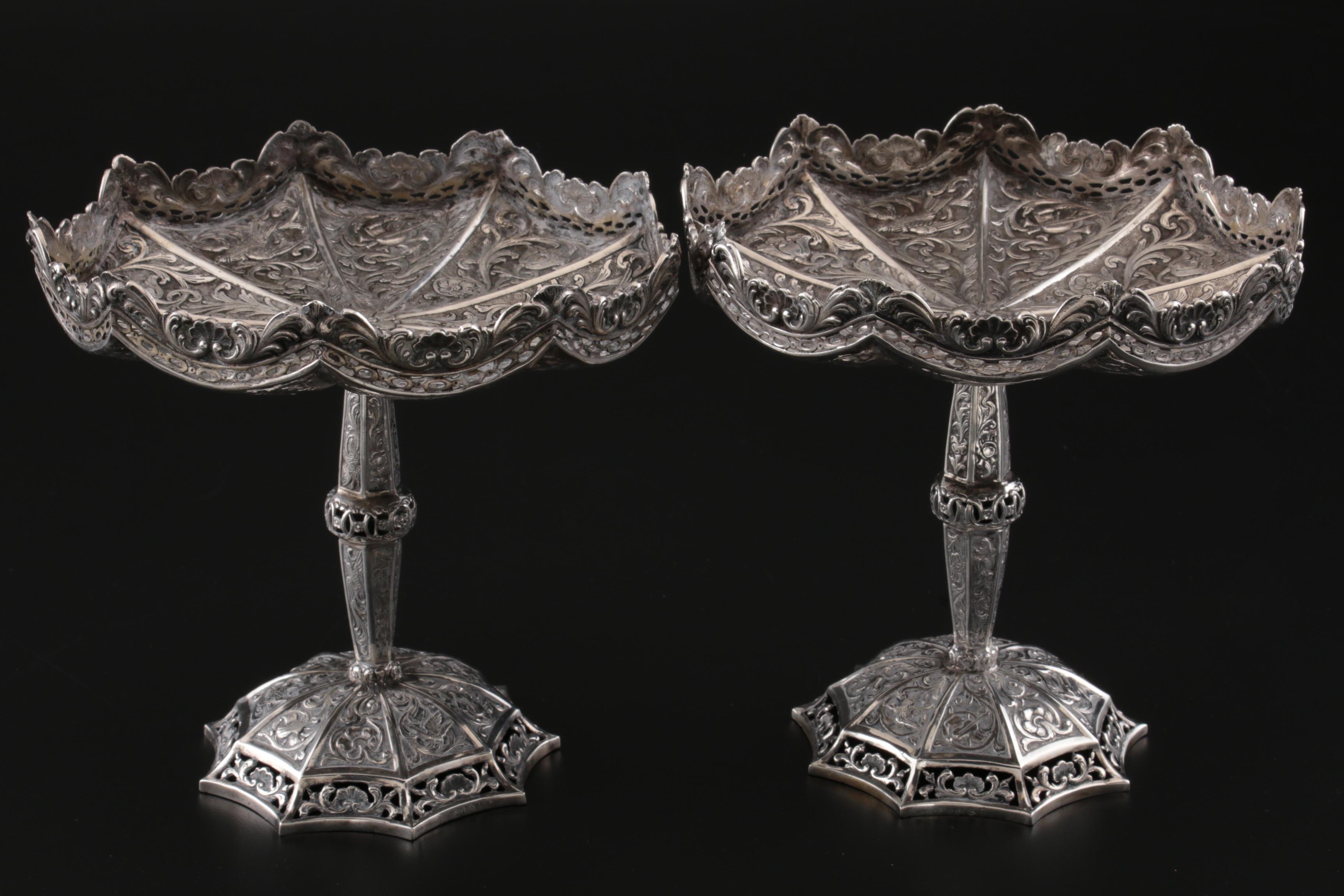 Ludwig Neresheimer Chased 800 Silver Compotes, Late 19th to Early 20th Century