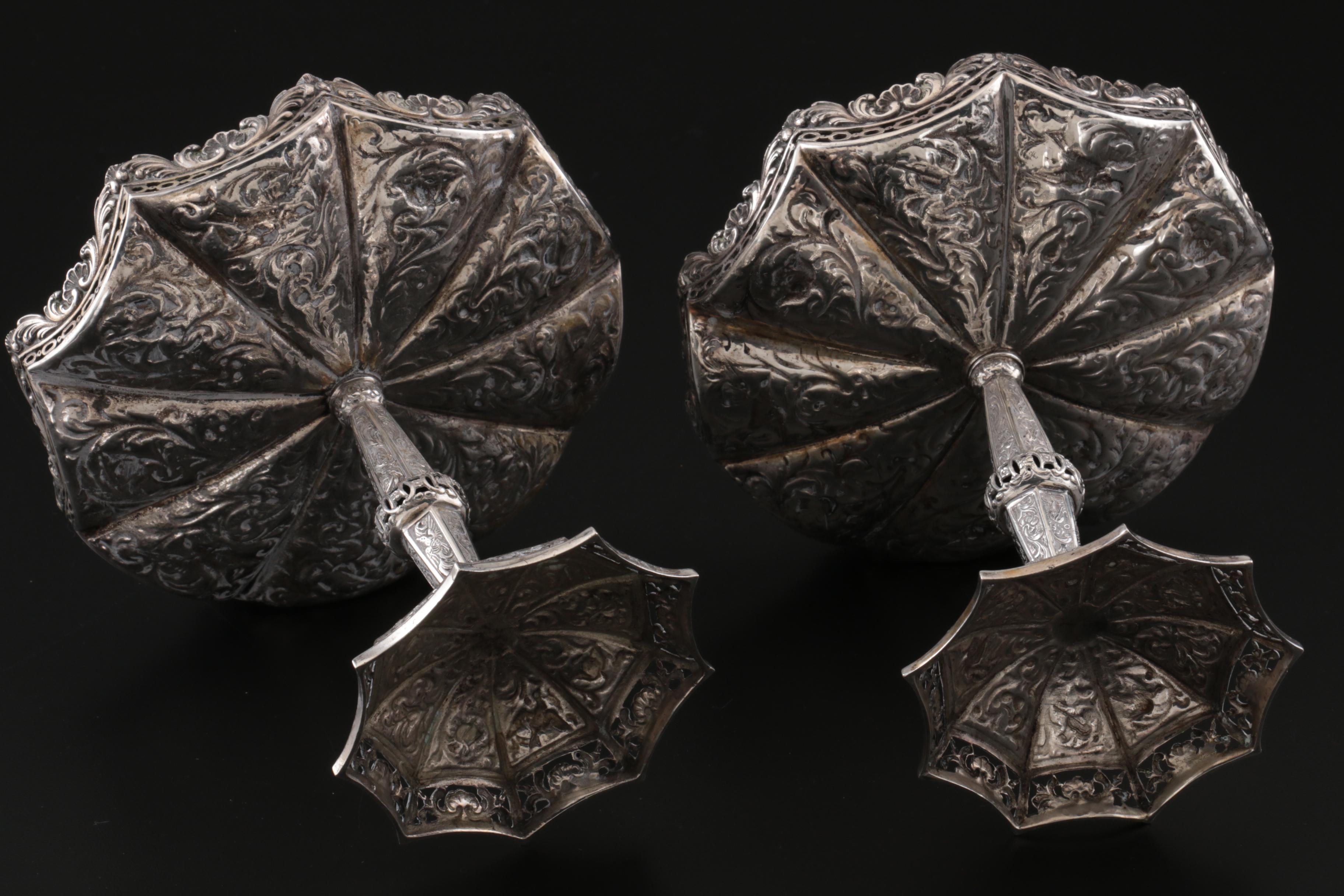 Ludwig Neresheimer Chased 800 Silver Compotes, Late 19th to Early 20th Century