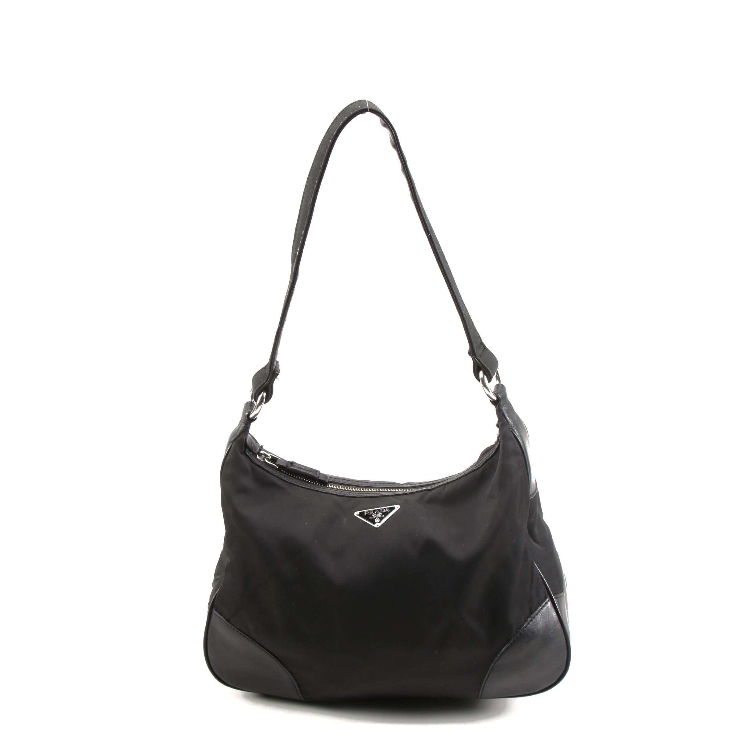 Prada Black Tessuto Nylon and Leather Shoulder Bag
