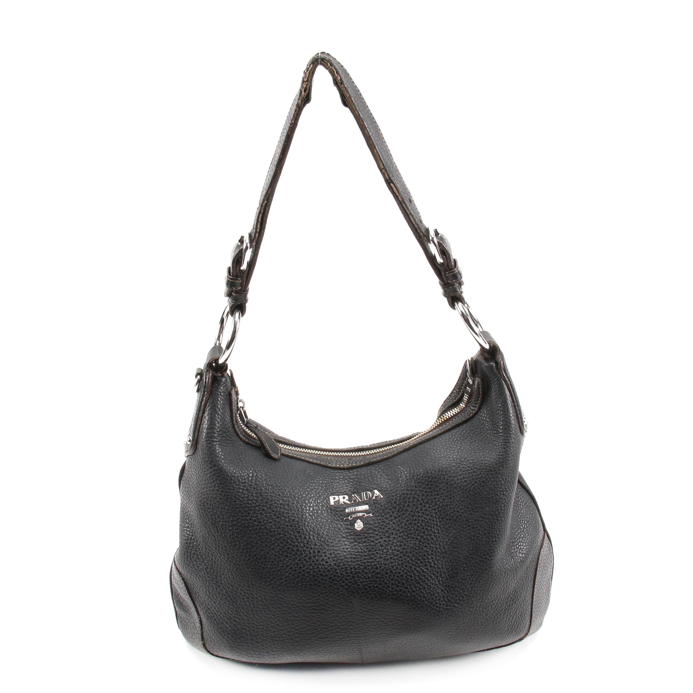 Prada Black Vitello Daino Grained Leather Hobo Bag