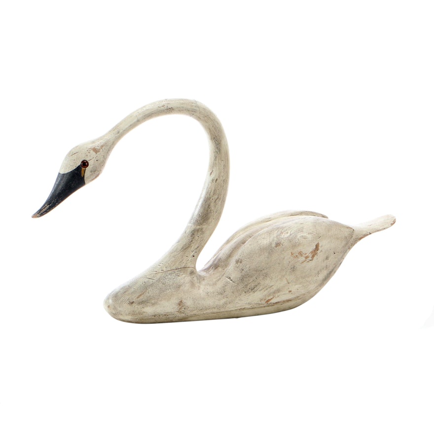 American Folk Art Hand Carved and Painted Swan Decoy