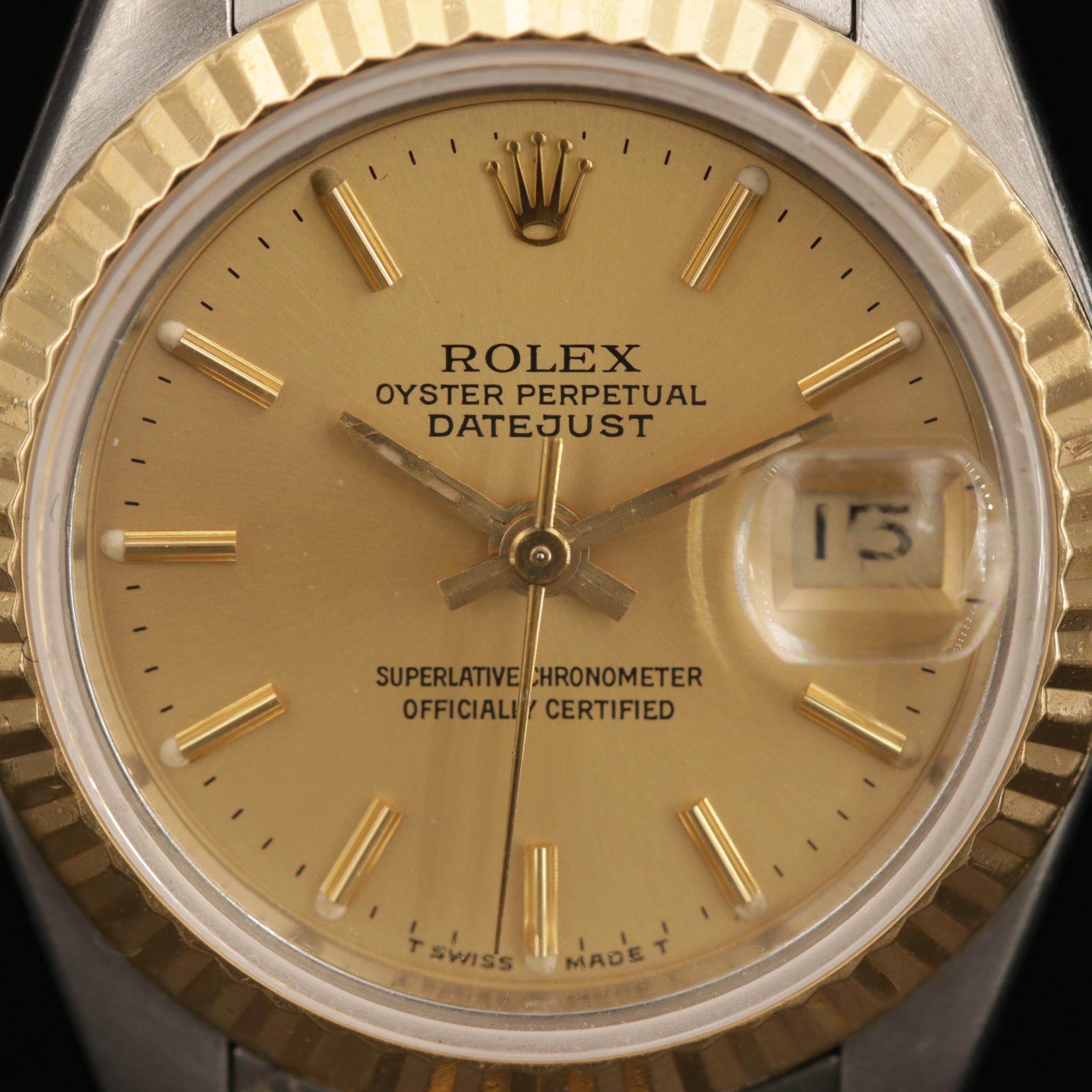Vintage Rolex Datejust 18K Gold and Stainless Steel Automatic Watch, 1987