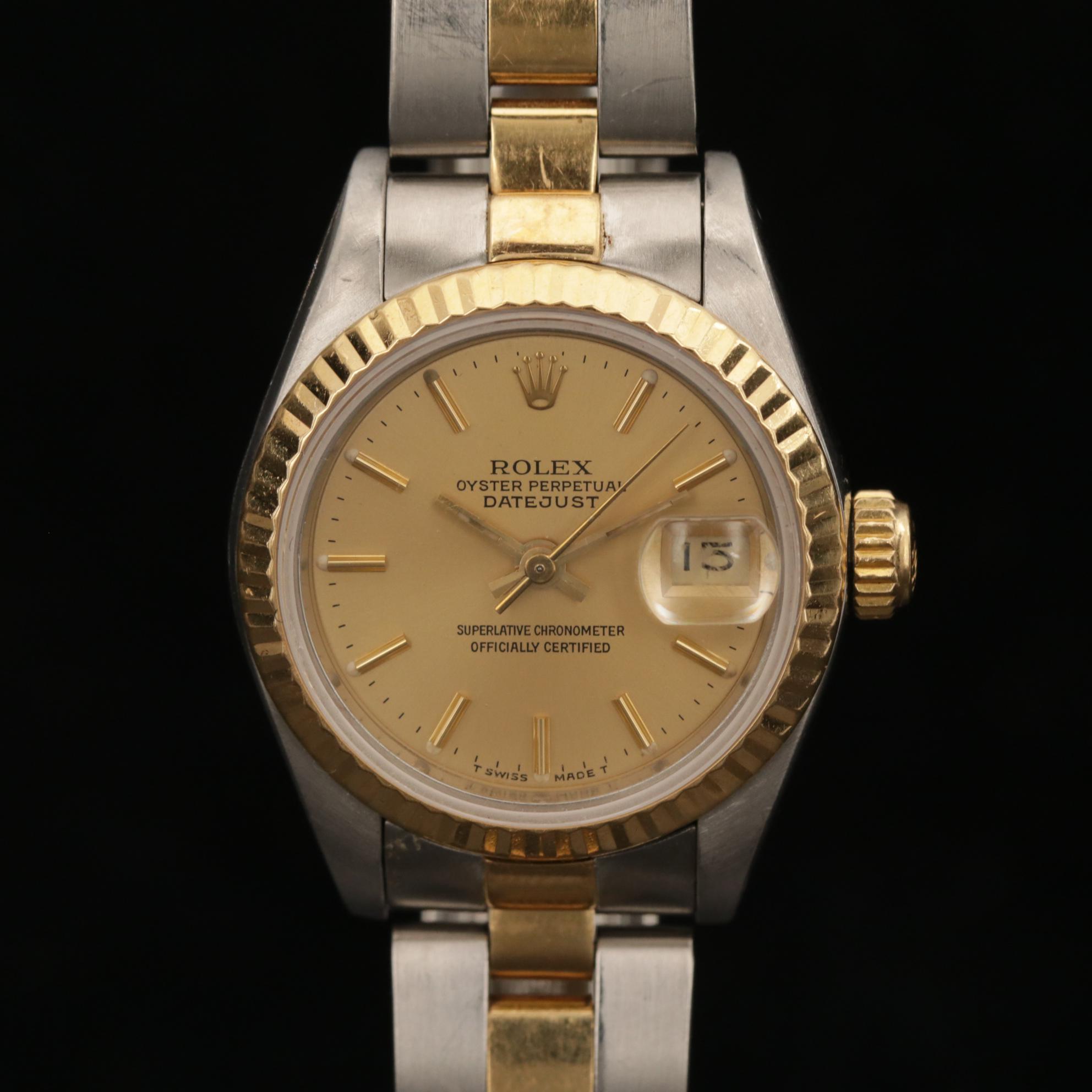 Vintage Rolex Datejust 18K Gold and Stainless Steel Automatic Watch, 1987