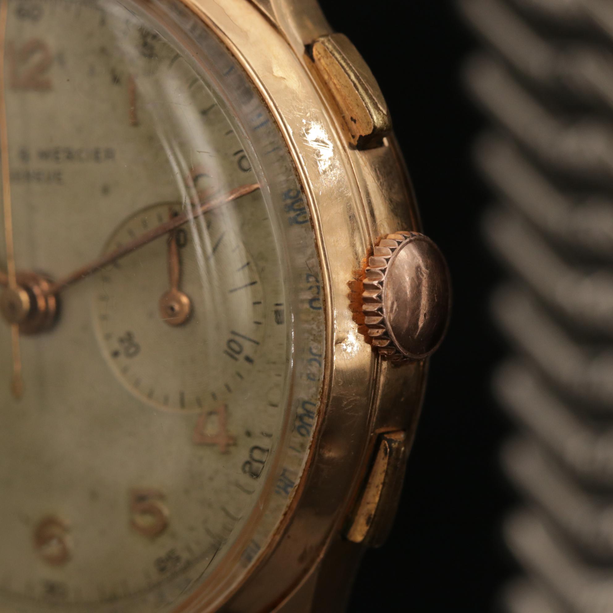 Vintage Baume & Mercier 18K Rose Gold Stem Wind Chronograph Watch