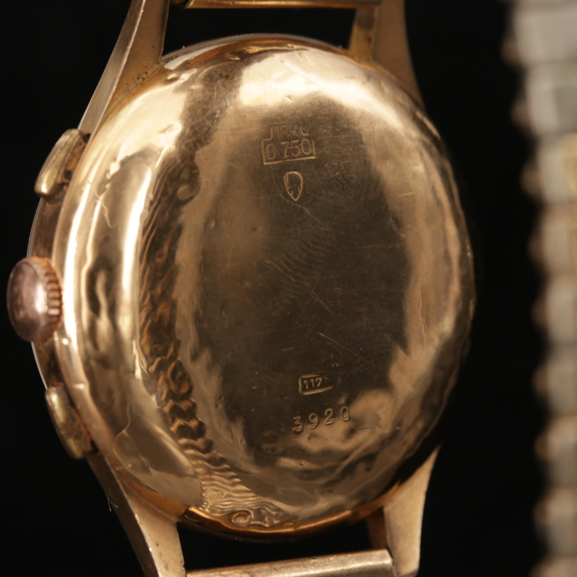 Vintage Baume & Mercier 18K Rose Gold Stem Wind Chronograph Watch