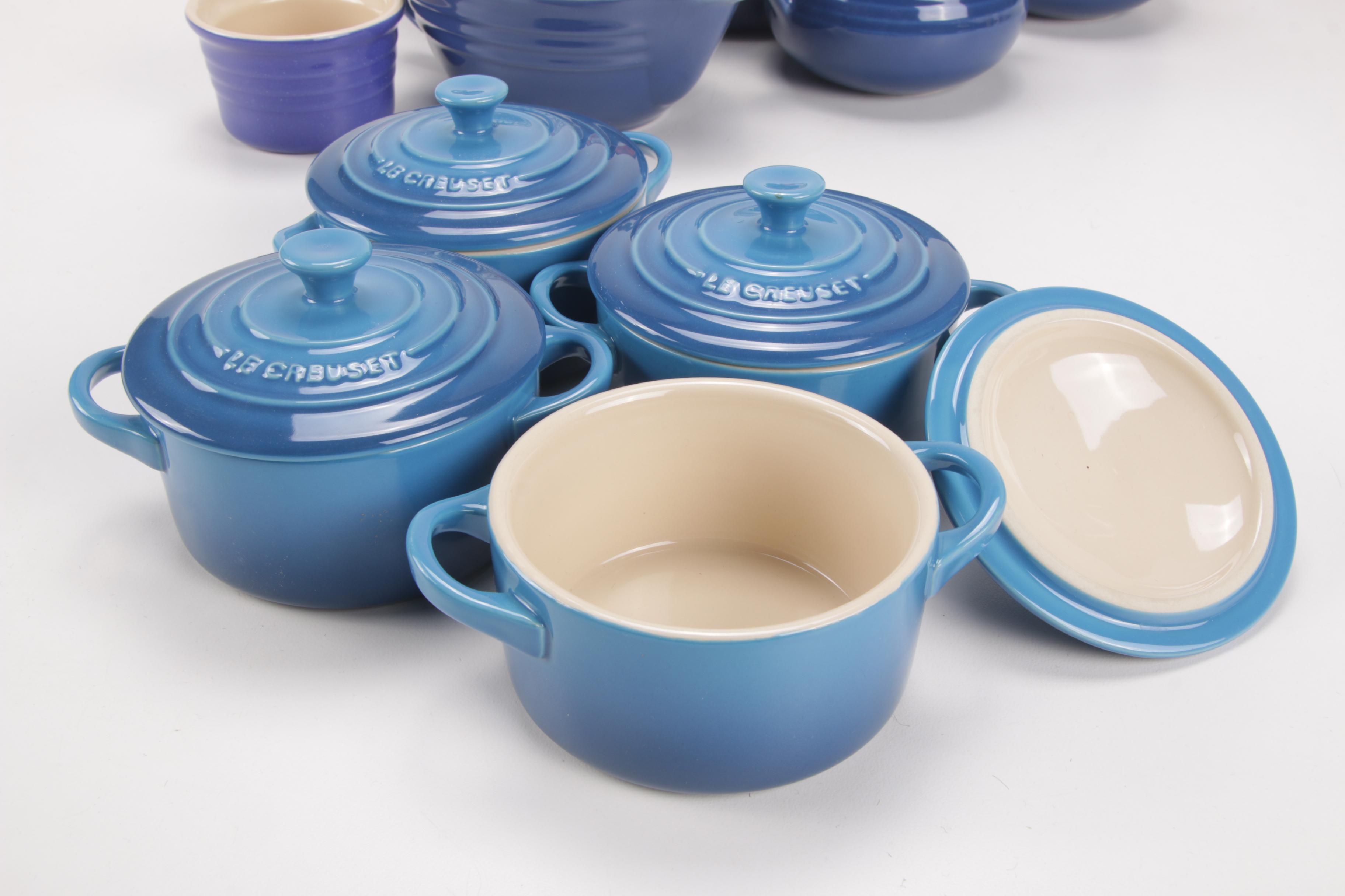Le Creuset Cobalt Blue Stoneware Bakeware, Mid to Late 20th Century