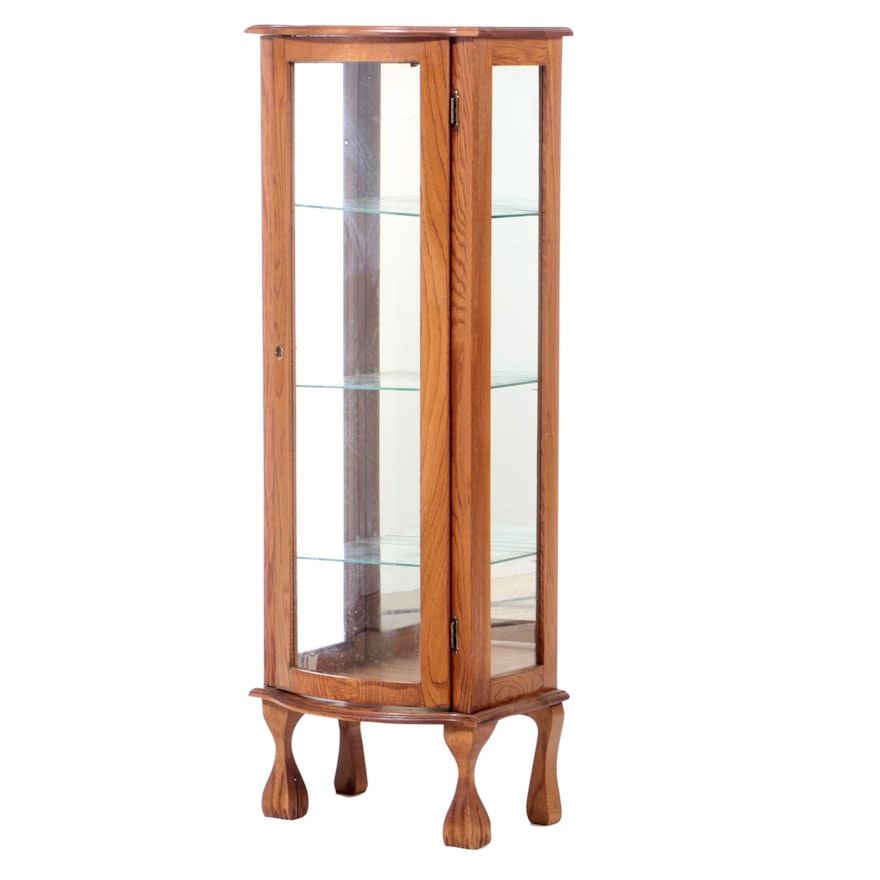 Chippendale Style Oak Illuminated Curio Cabinet, Late 20th Century