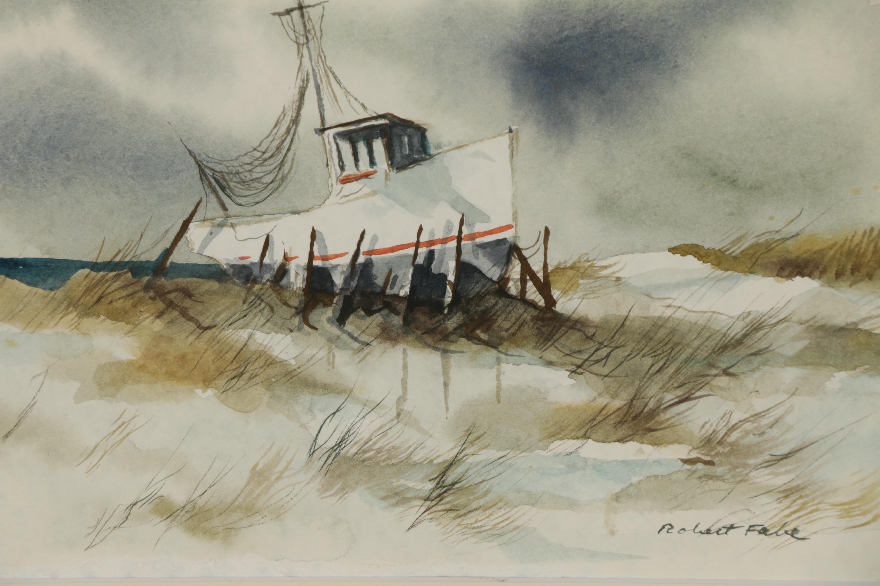 Robert Fabe Coastal Scene Watercolor Painting
