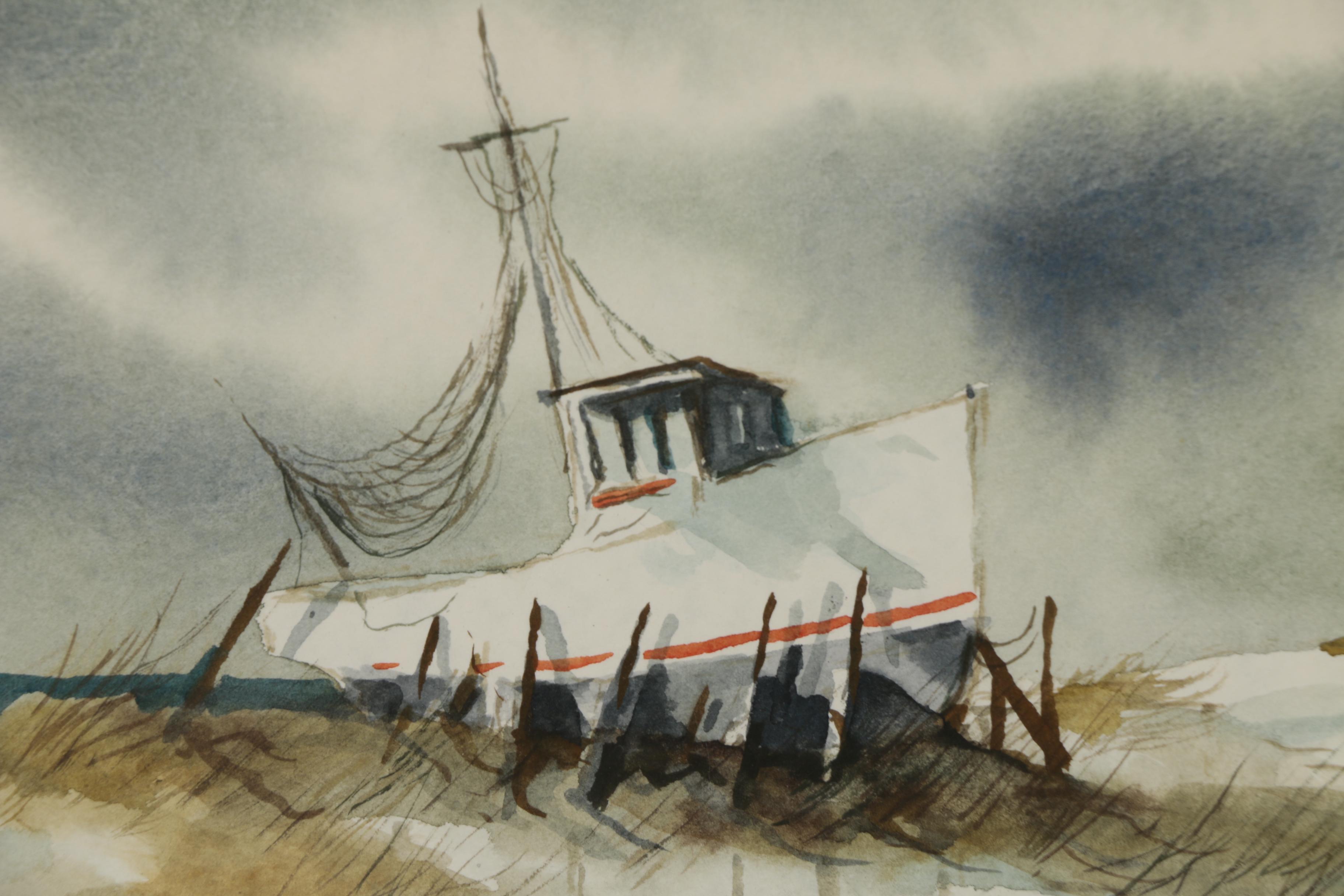 Robert Fabe Coastal Scene Watercolor Painting