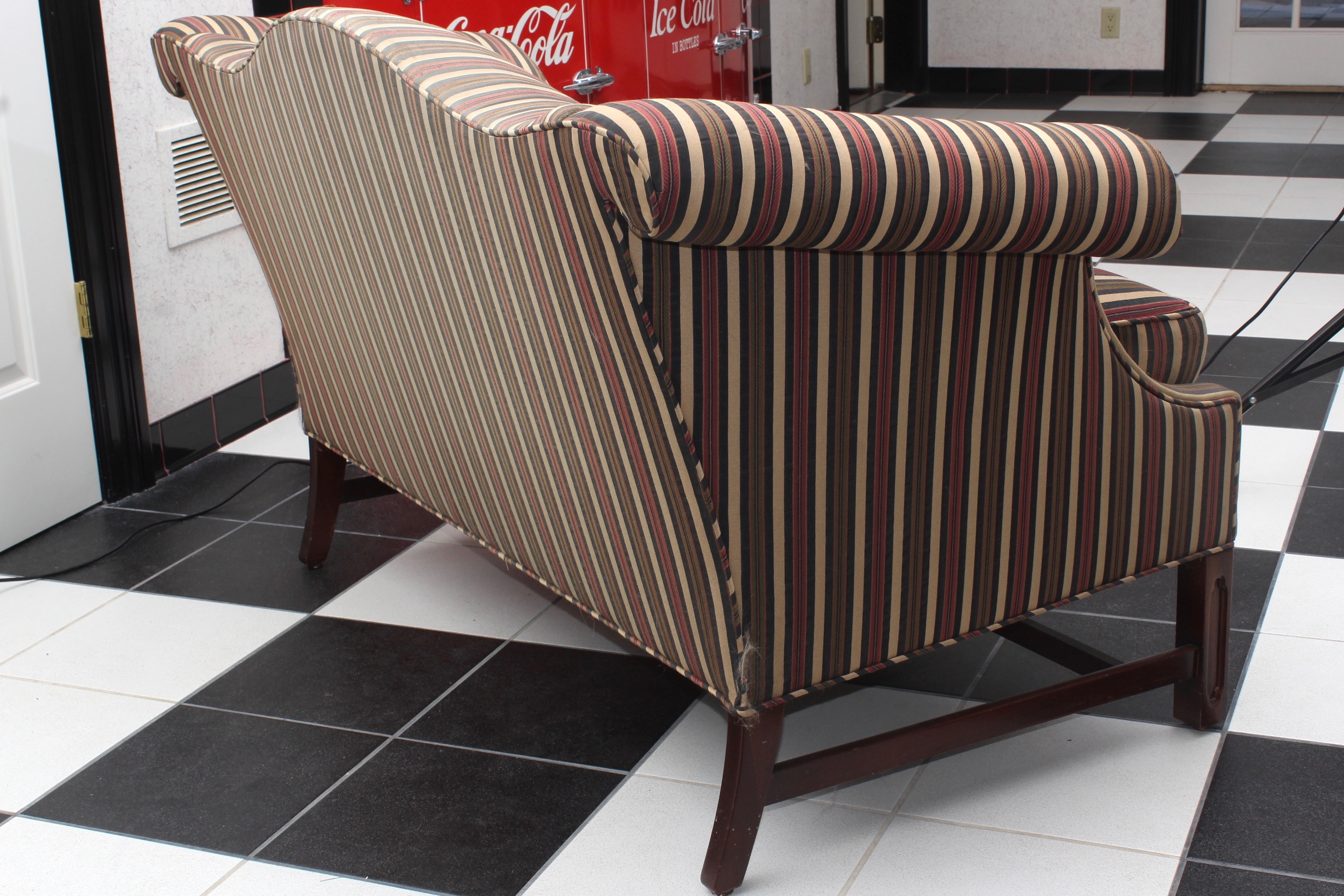 Upholstered Striped Queen Anne Loveseat