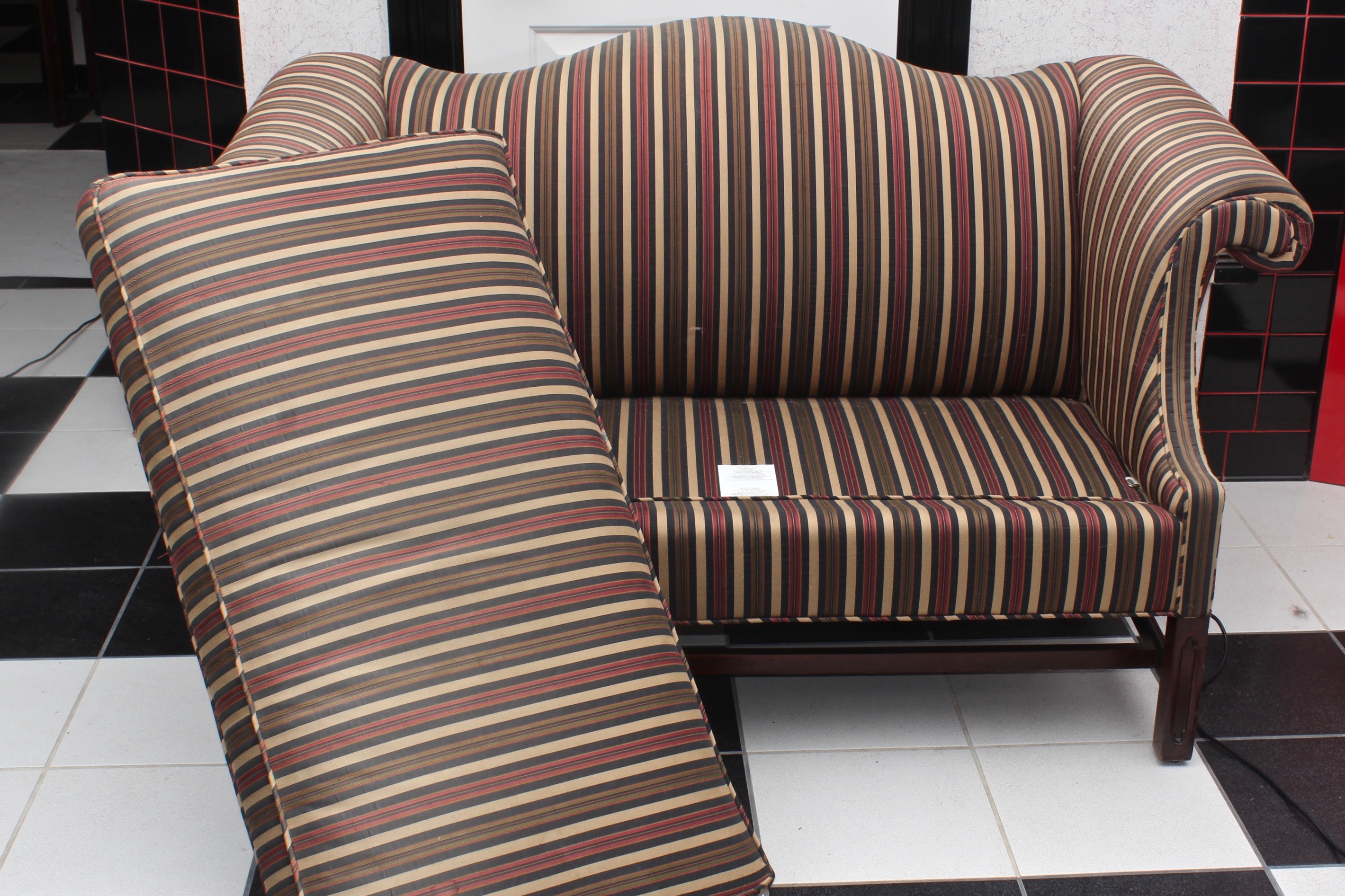 Upholstered Striped Queen Anne Loveseat