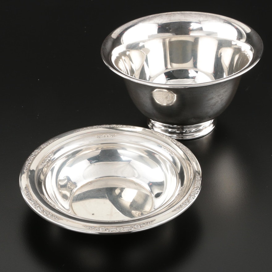 International "Courtship" and Towle "Silver Flutes" Sterling Bowls, Mid-Century