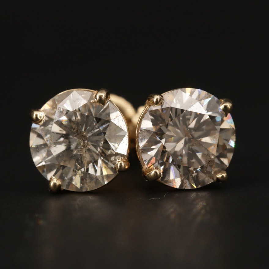 14K Yellow Gold 3.20 CTW Diamond Stud Earrings