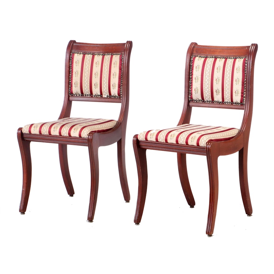 Stratton Cherry Finish Upholstered Parlor Chairs, Late 20th Century