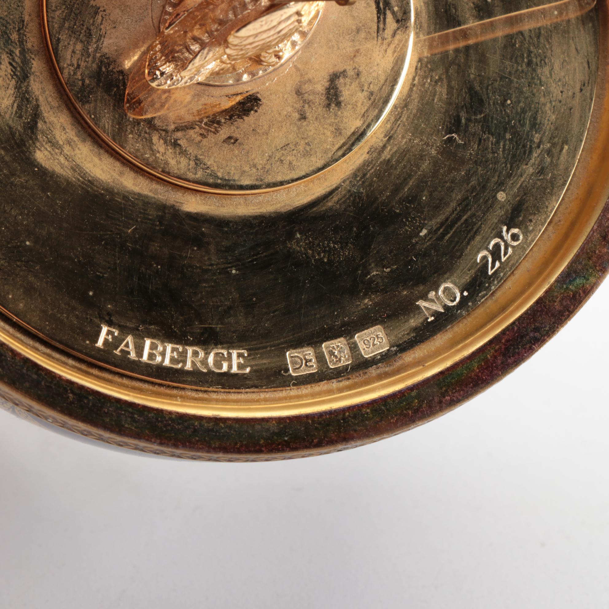 Faberge Limoges Egg Music Box with Gilt Sterling Silver Interior and Swan