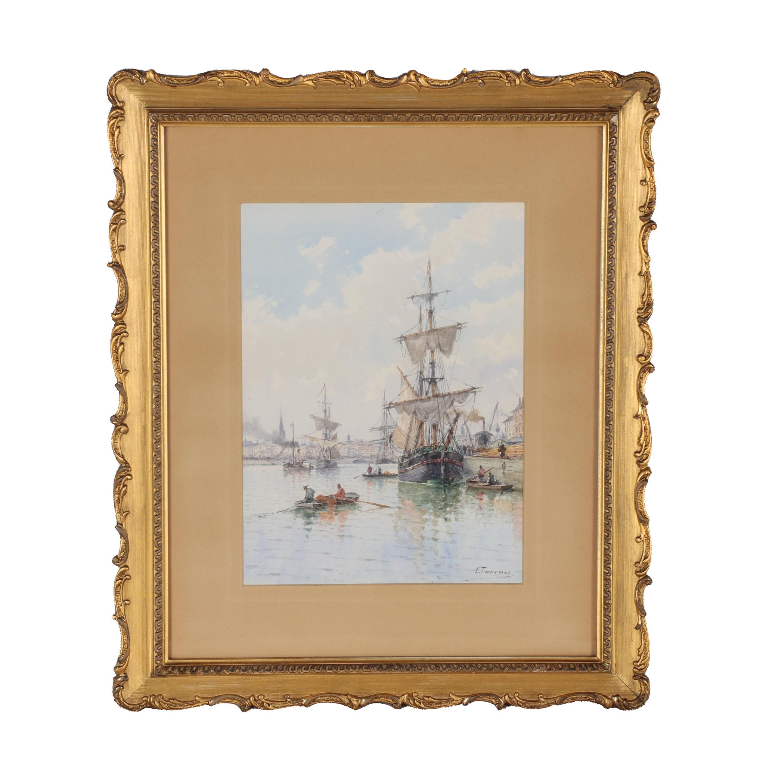 Louis Étienne Timmermans Maritime Watercolor Painting, Late 19th Century