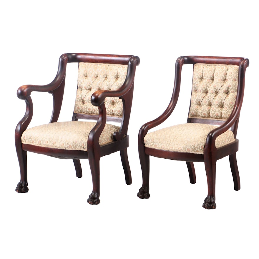 Two Empire Revival Mahogany-Stained Parlor Chairs, Late 19th/Early 20th Century