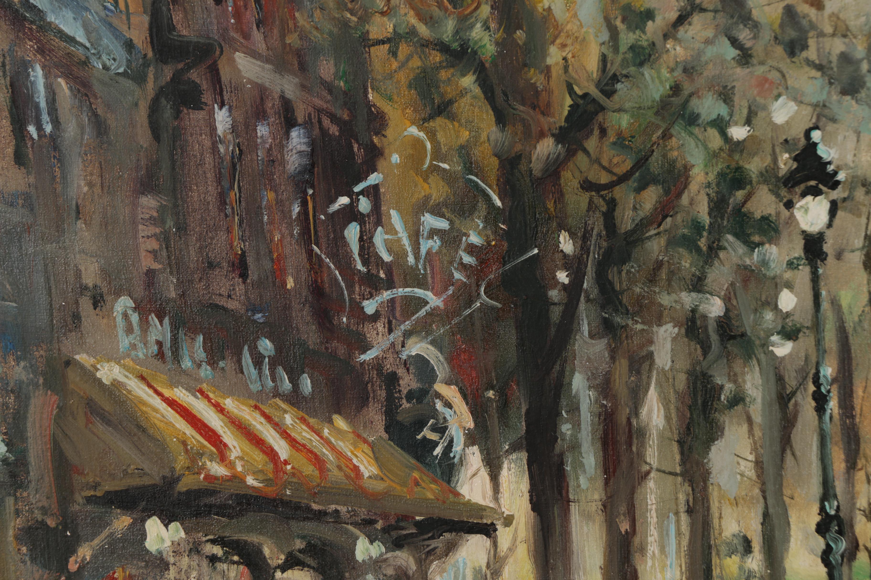 Pietro Demone Oil Painting of Parisian Street Scene with Arch de Triomphe