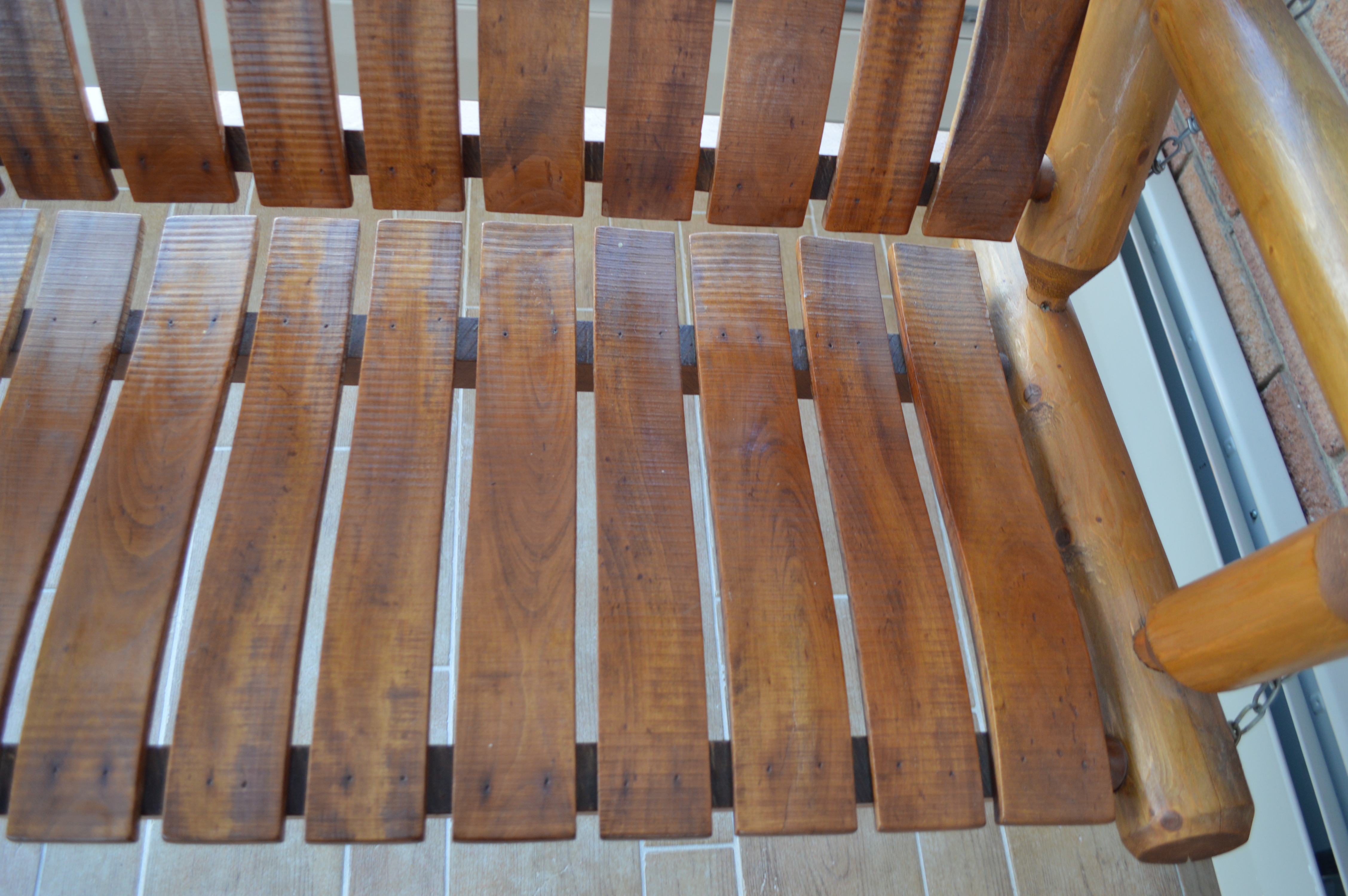 Rustic Pine Slat and Log Porch Swing, Contemporary