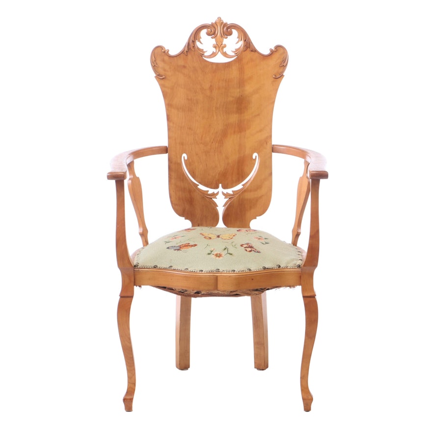 Art Nouveau Maple and Needlepoint Parlor Armchair, Late 19th/Early 20th Century