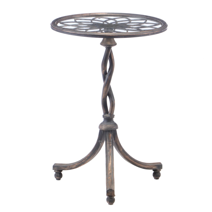 Patinated-Metal and Glass Top Tripod Table