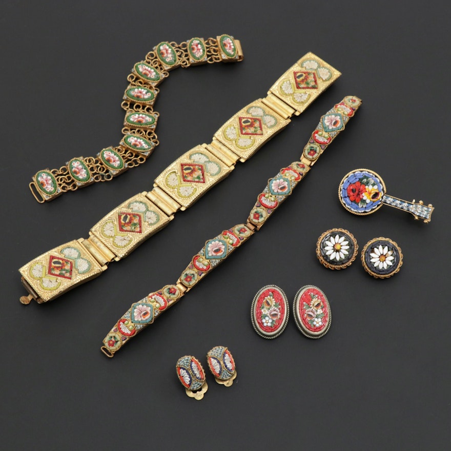 Vintage Italian Micro Mosaic Bracelets and Earrings