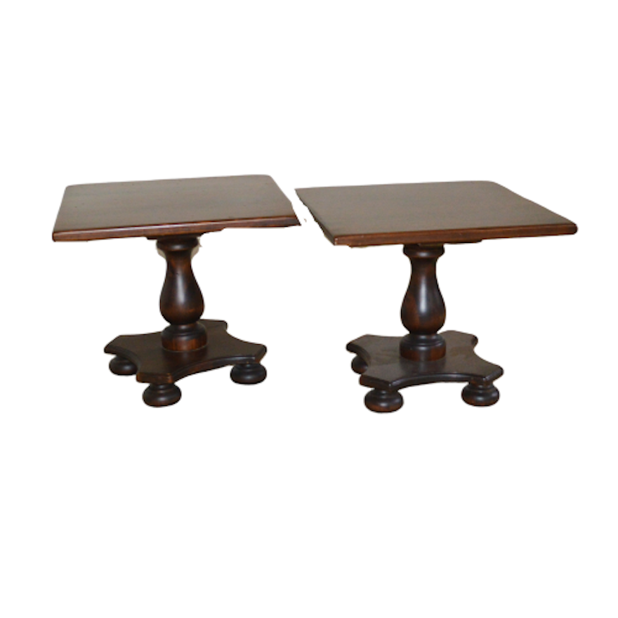 Ethan Allen Dark Stained Wood End Tables, Late 20th Century