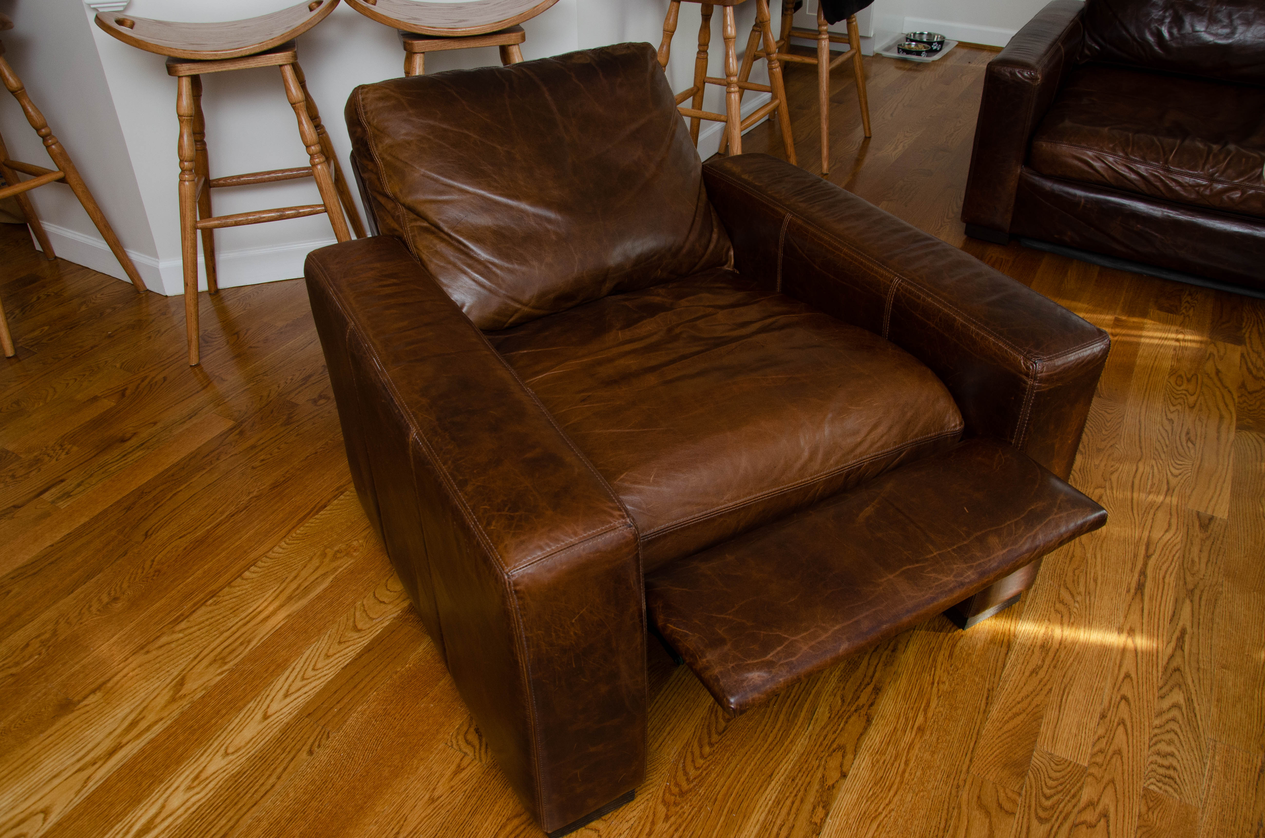 Restoration Hardware "Maxwell" Leather Recliner with Down-Filled Seat Cushions