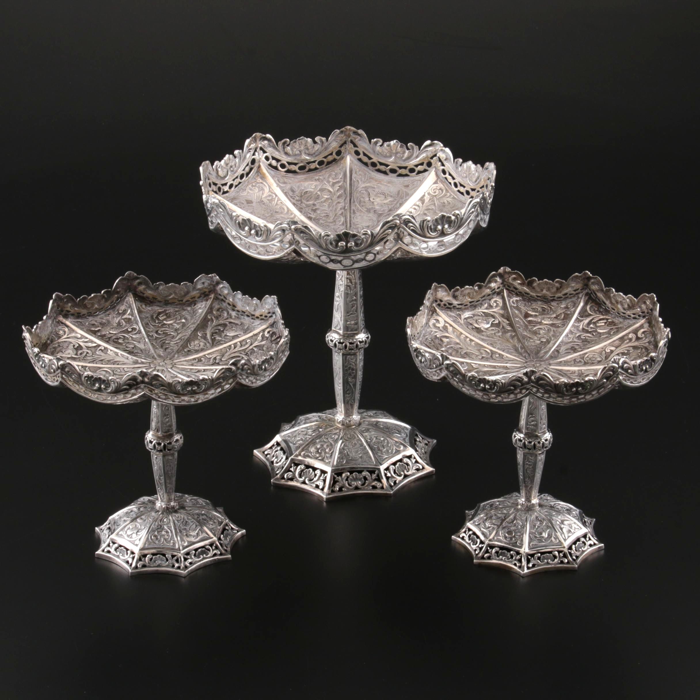 Ludwig Neresheimer Chased 800 Silver Compotes, Late 19th to Early 20th Century