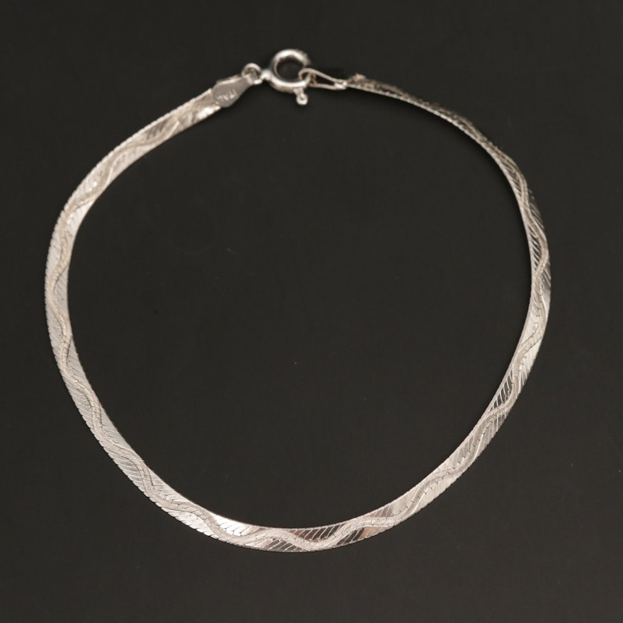 Sterling Silver Patterned Herringbone Link Bracelet