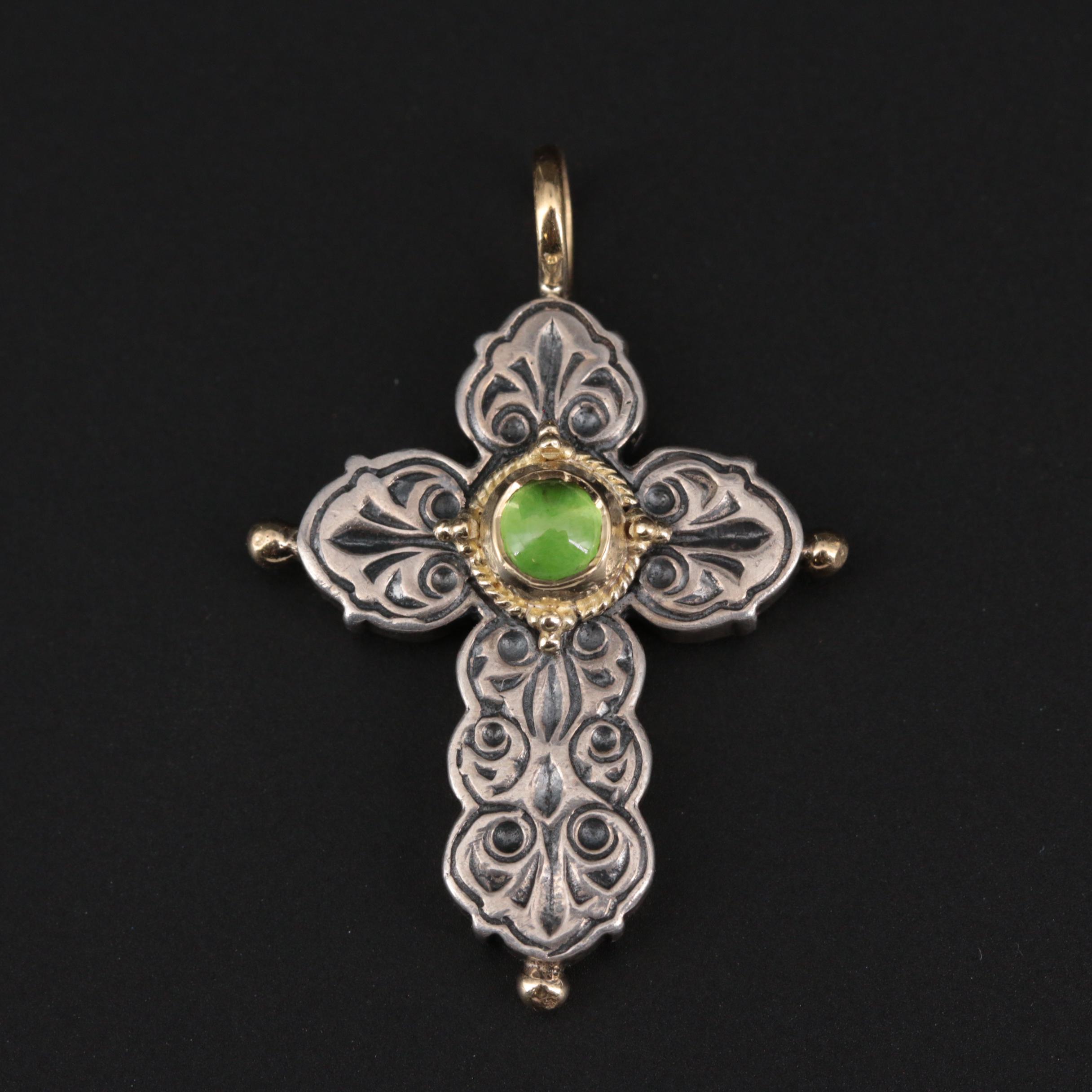 Konstantino Sterling Silver Peridot Cross Pendant with 18K Yellow Gold Accents