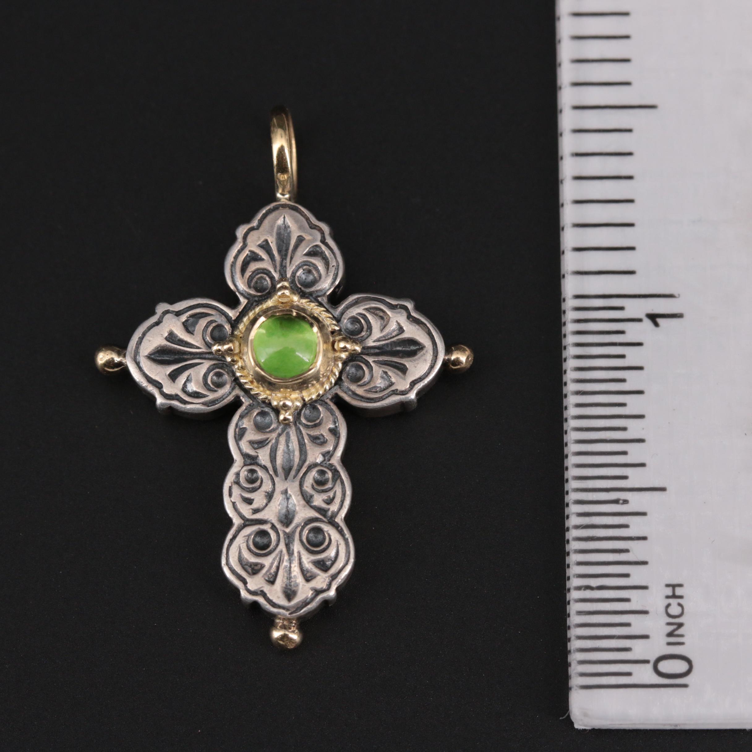 Konstantino Sterling Silver Peridot Cross Pendant with 18K Yellow Gold Accents