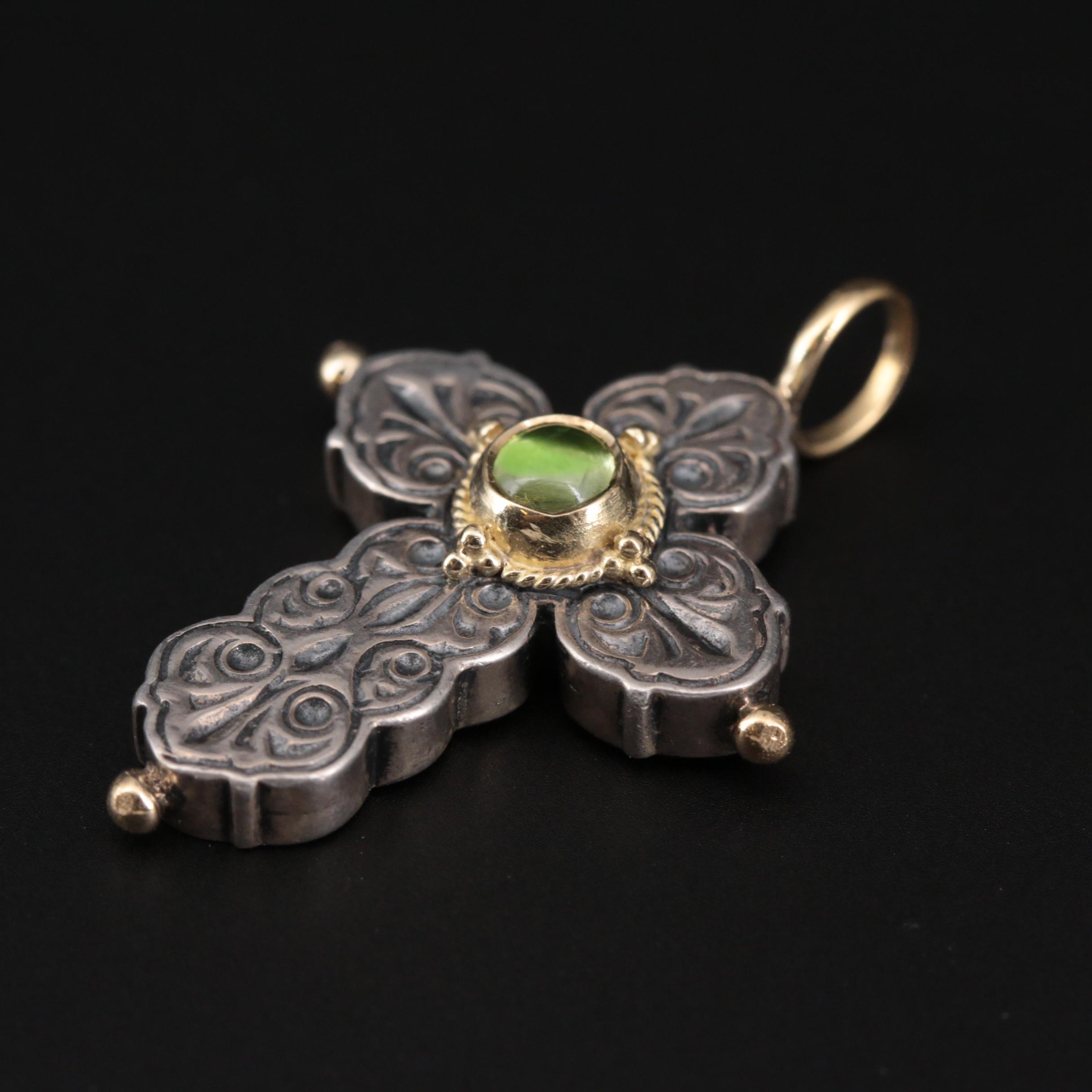 Konstantino Sterling Silver Peridot Cross Pendant with 18K Yellow Gold Accents